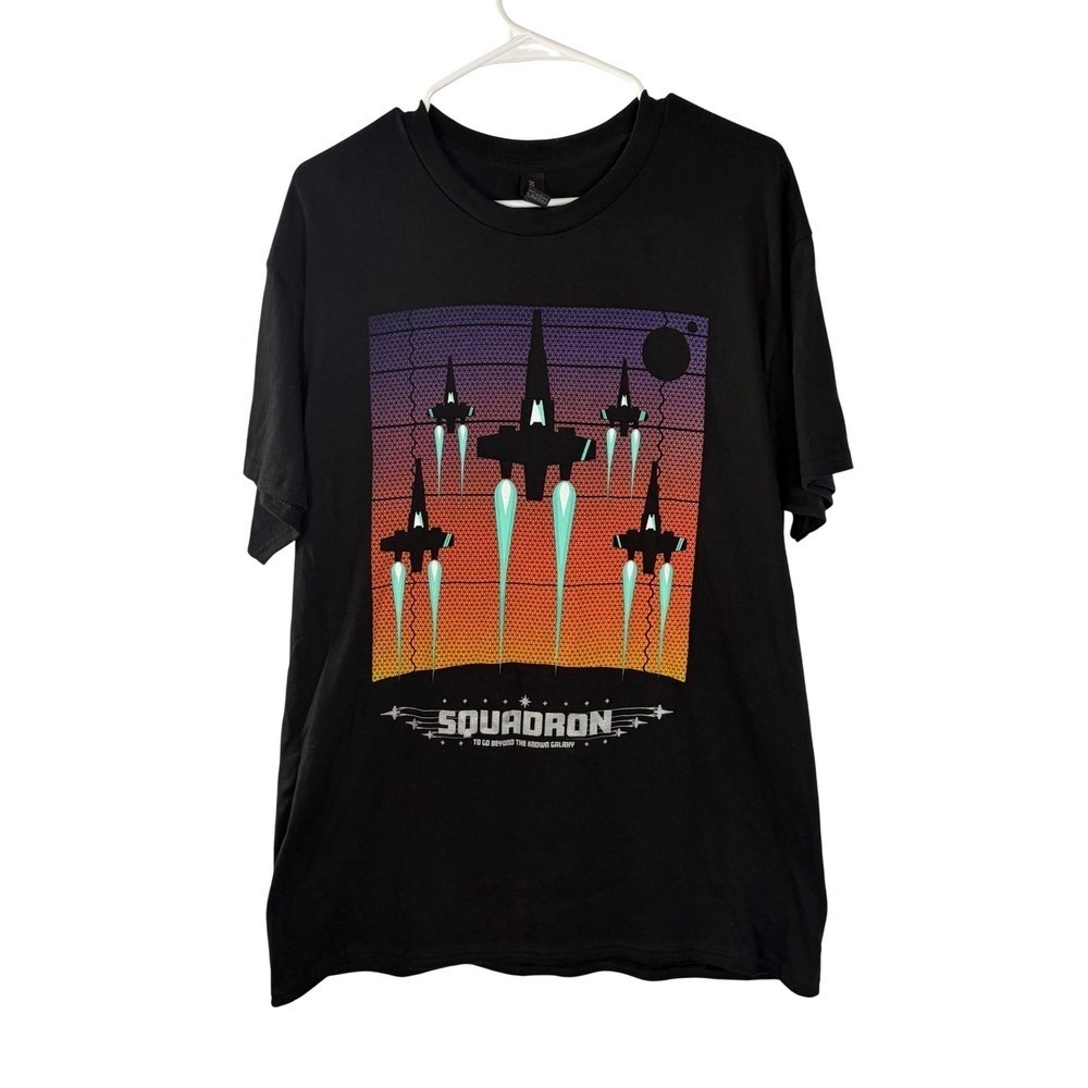 Gildan Heavy Cotton Squadron Sci-Fi Graphic T-Shirt Black Mens Large Retro Space